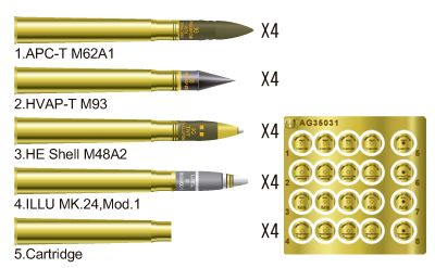 1/35　米軍 ３インチ砲 真鍮製砲弾セット
