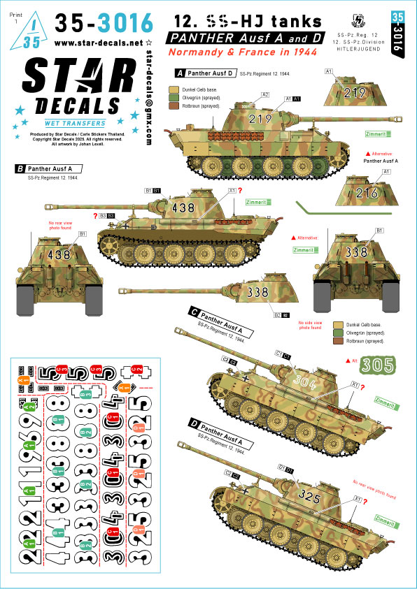 1/35 WWII ドイツ 第12SS装甲師団ヒトラーユーゲントのパンサーA型/D型 ノルマンディー/フランス1944 1/35 WWII ドイツ 第12SS装甲師団ヒトラーユーゲントのパンサーA型/D型 ノルマンディー/フランス1944
