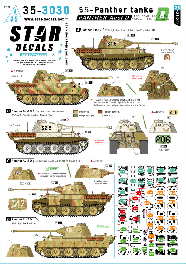 1/35 WWII ドイツ 武装親衛隊のパンサー戦車 第1SS装甲師団LSSAH/第2SS装甲師団ダスライヒ/第11SS戦車大隊 1/35 WWII ドイツ 武装親衛隊のパンサー戦車 第1SS装甲師団LSSAH/第2SS装甲師団ダスライヒ/第11SS戦車大隊