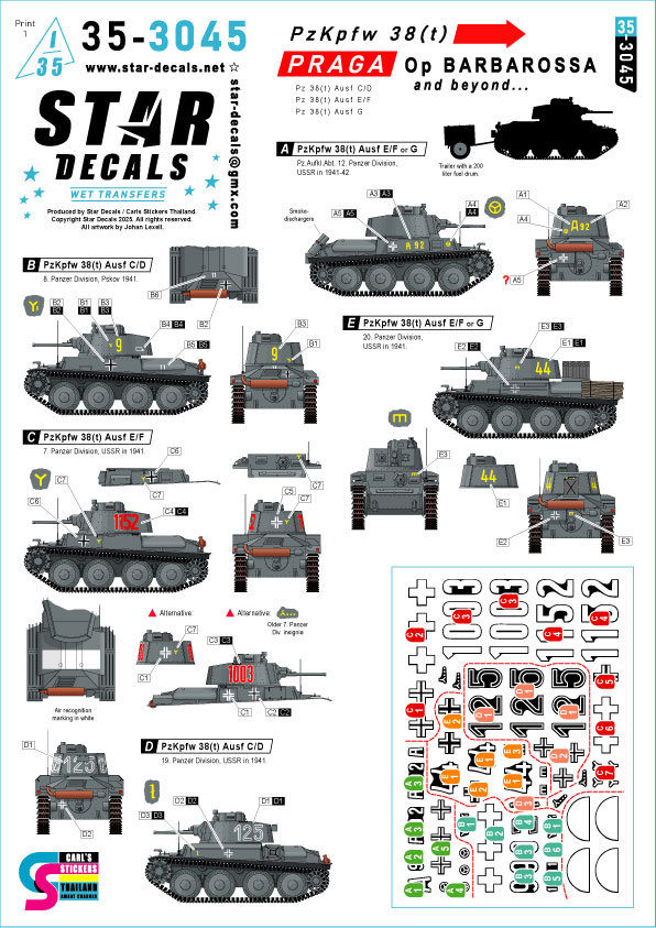 1/35 WWII ドイツ バルバロッサ作戦のPz.Kpfw.38(t)プラガ軽戦車 Pz.Kpfw.38(t)C/D型/D/E 1/35 WWII ドイツ バルバロッサ作戦のPz.Kpfw.38(t)プラガ軽戦車 Pz.Kpfw.38(t)C/D型/D/E