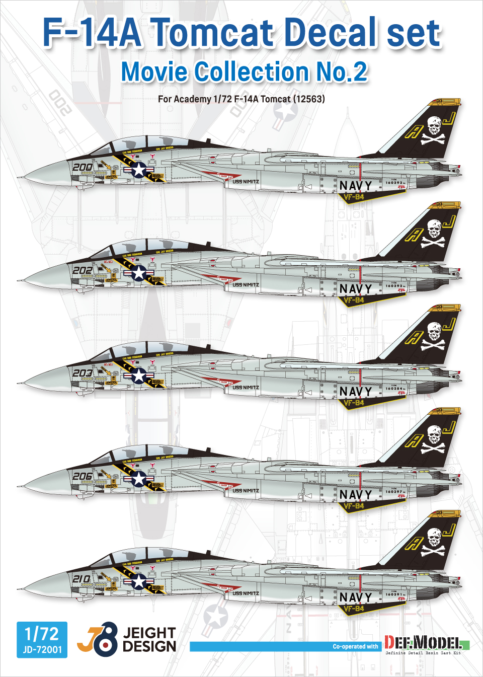1/72 現用 アメリカ海軍艦上戦闘機F-14Aデカールセット ムービーコレクションNo.2 VF-84ジョリーロジャース197