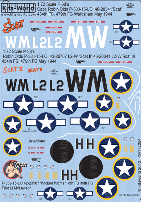 1/72　Robin Olds P-38J-15-LO 43-28707 L2-W 'Scat II, 43-28341 L2