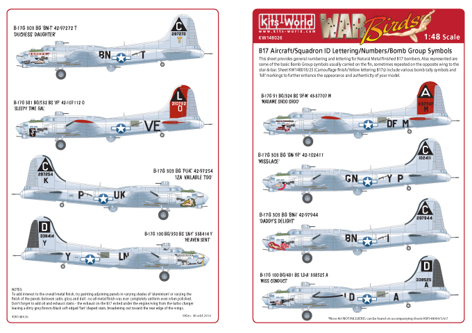 1/48　B17 General Markings - Aircraft ID Numbers & Lettering (Na