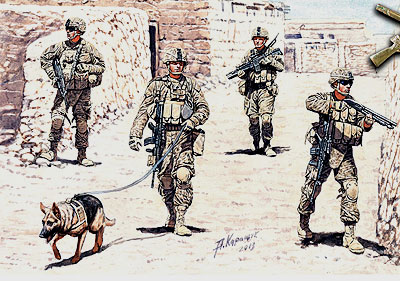 1/35　米現用歩兵4体+軍用犬・アフガン戦捜索部隊 - ウインドウを閉じる