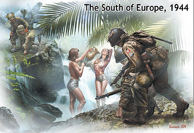 1/35　米独・降下兵各２体南欧1944-沐浴中女性２体付 - ウインドウを閉じる