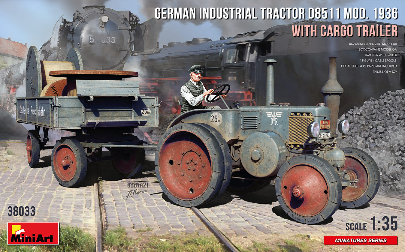 1/35　ドイツ 産業用トラクター D8511 1936型 と貨物トレーラー フィギュア1体付き