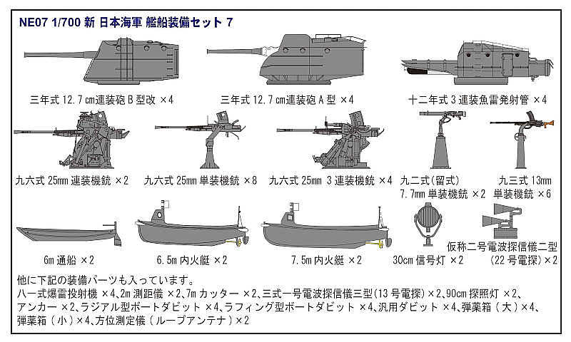 1/700　日本海軍 特型駆逐艦 漣（さざなみ） 新WWII 日本海軍艦船装備セット7 付