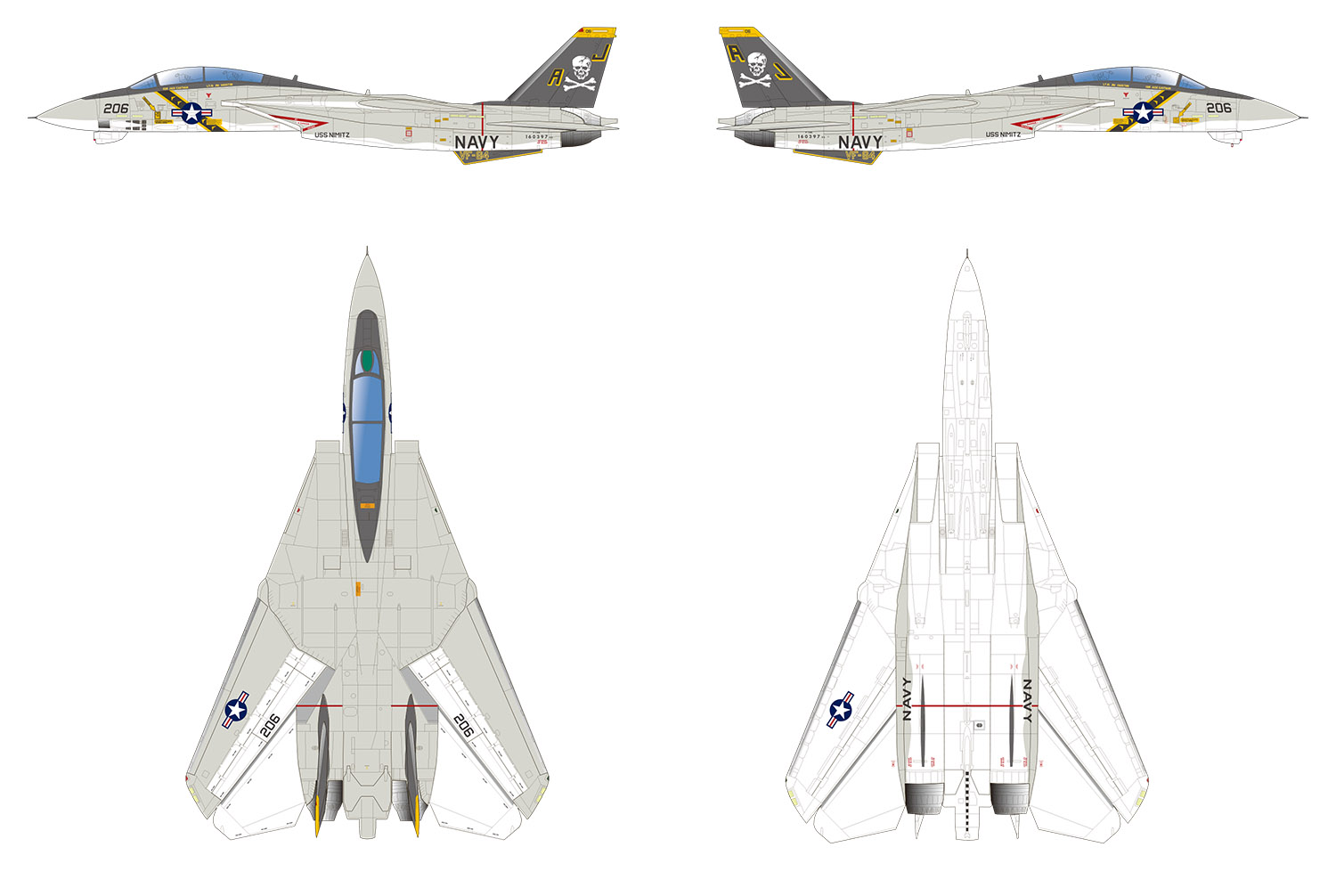 1/144 アメリカ海軍 F-14A トムキャット VF-84 ジョリーロジャース & VF-1 ウルフパック 2機セット