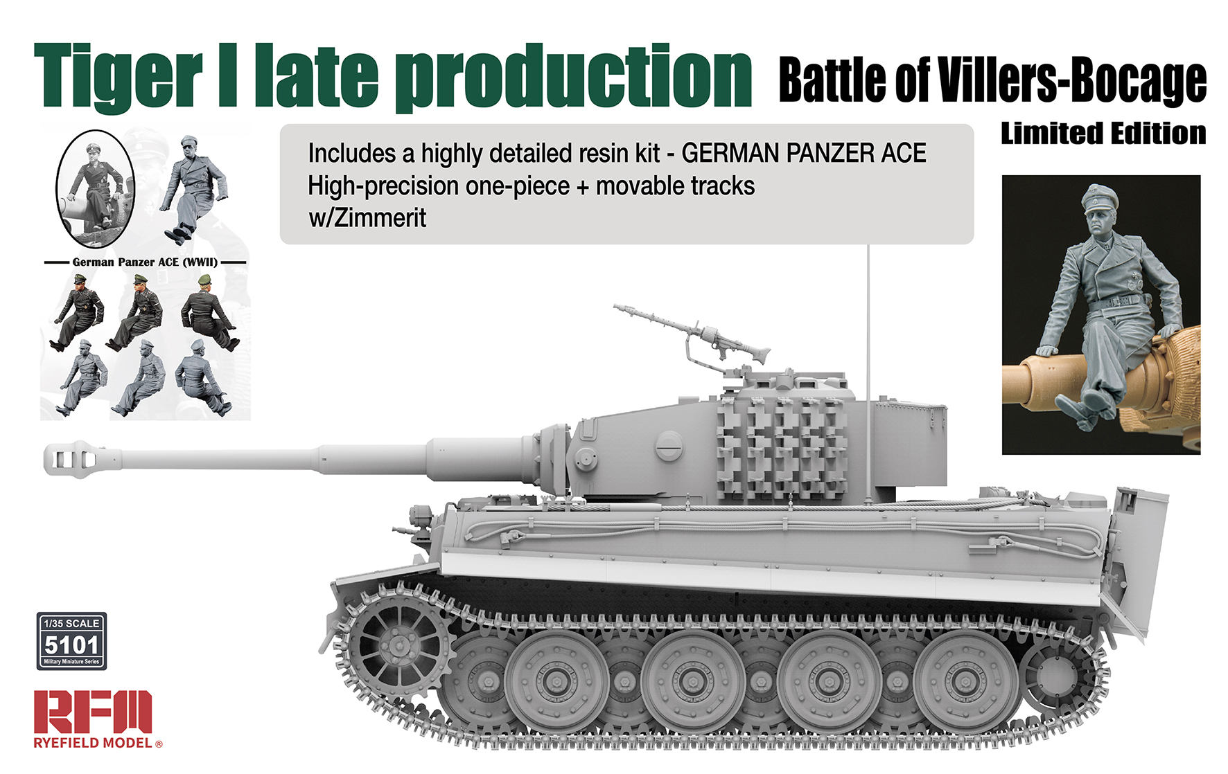 1/35 ティーガーⅠ 後期型 (ヴィレル・ボカージュの戦い) w/ツィンメリット & ドイツパンツァーエース