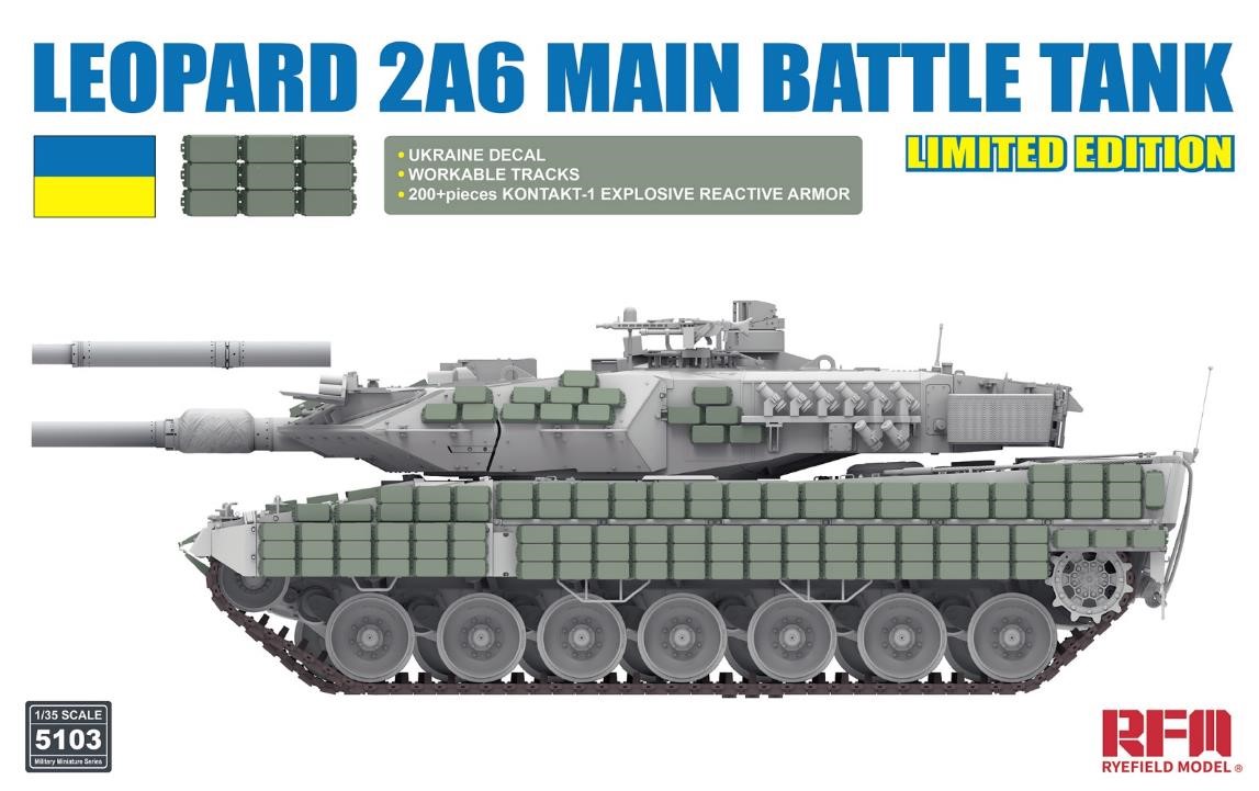 1/35 レオパルト 2A6 主力戦車 w/ウクライナ軍デカール、コンタークト1ERA、可動式履帯