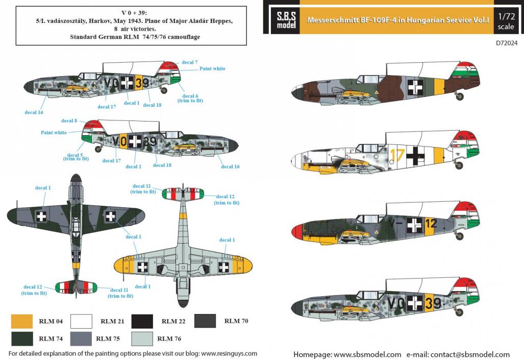 1/72　メッサーシュミット Bf109F-4 「ハンガリー空軍」Vol.Ⅰ (2機分の国籍マーク付) - ウインドウを閉じる